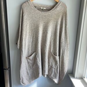 Cozy Beige Knit Poncho Sweater with Pockets